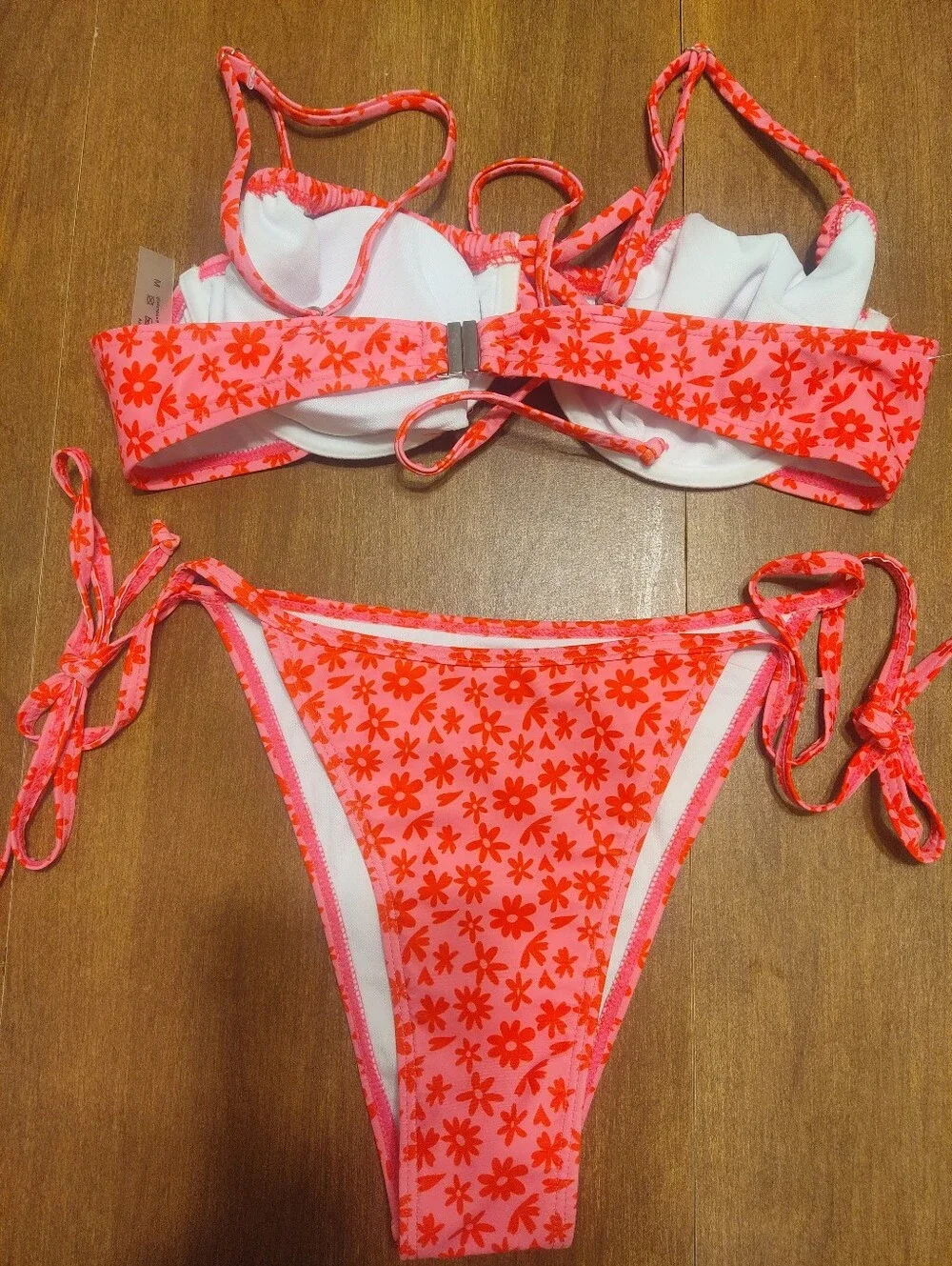 Girls Pink Floral Tie-Side Bikini Set